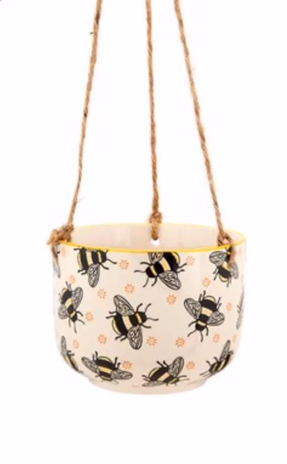 Queen Bee Hanging Planter, Plant Pot, Ceramic, Bee Design, Gold & White, Housewarming, Summertime, Birthday, Garden Decor, Home Decor