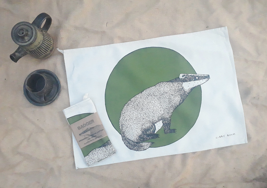 Badger Organic Cotton Tea Towel. Wildlife Print Kitchen Ware. Gift For Cooks, Nature Lovers, Gardeners. Eco Sourdough Bread Wrap