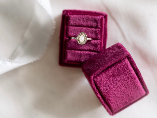 Three Slot Velvet Ring Box By The Garden in Hibiscus