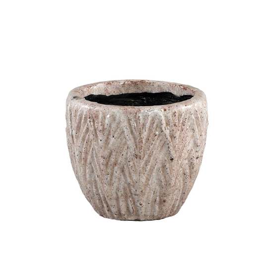 xs Light Pink Glazed Ceramic Talina Plant Pot Cover, Round Leaf Design, Rustic Indoor Flower Planter, 10.5cm