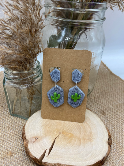 Granite-Style Cactus Organic Diamond Drop Studs - Surgical Steel Hypoallergenic