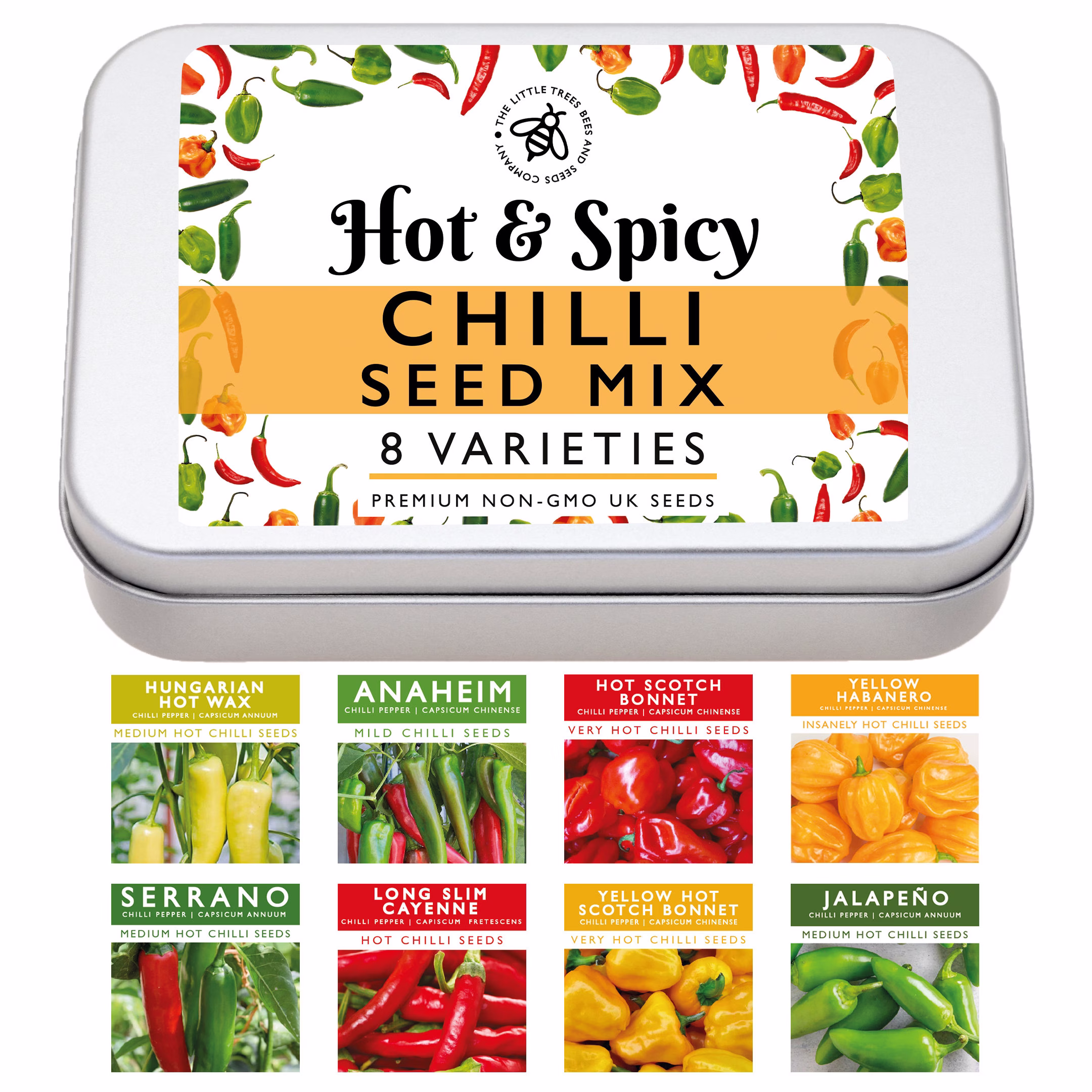 Heirloom Chilli Pepper Seed Kit 8 Hot & Spicy Varieties Included in This Grow Your Own Tin