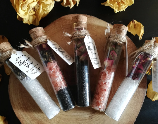 Wedding Bath Salt Tube Gift/Favour/Guest - Petals/Buds & Epsom Salt/Himalayan Salt/Black Hawaiian Lava Test Tubes Bridal/Thank You