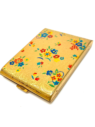 Pretty Zenette Golden Flowers Powder Compact 1950's B'ham