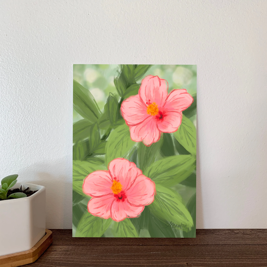 Pink Hibiscus Oil Painting Art Print, Floral Artwork, Tropical Home Decor, Flower Wall Art, Plant Paintings For Decor