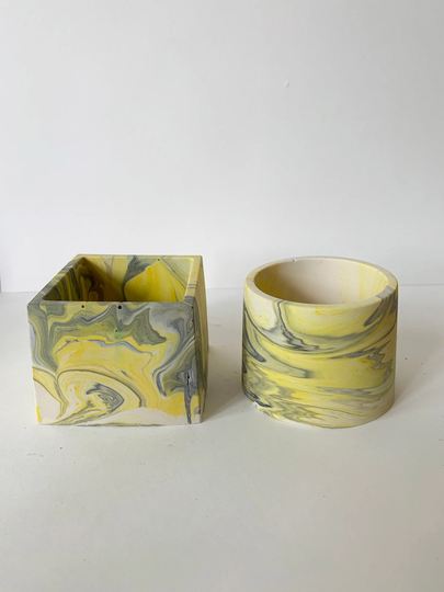 Multicoloured Jesmonite Plant Pots - Pacific Collection Yellow, Grey & White