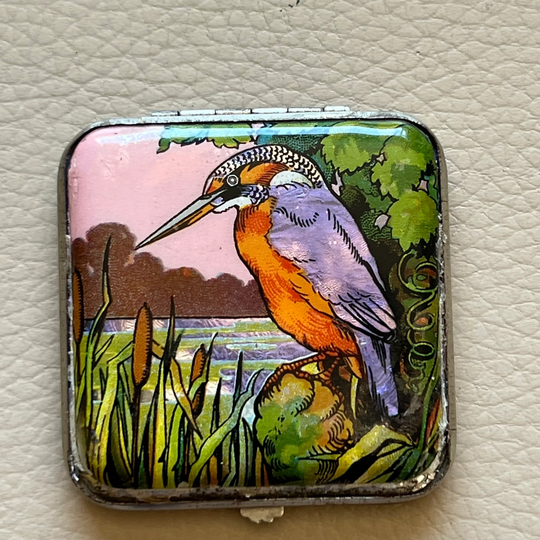 1920S Gwenda Compact Antique Powder Kingfisher Butterfly Wing 1930S Enamel Tap Flap