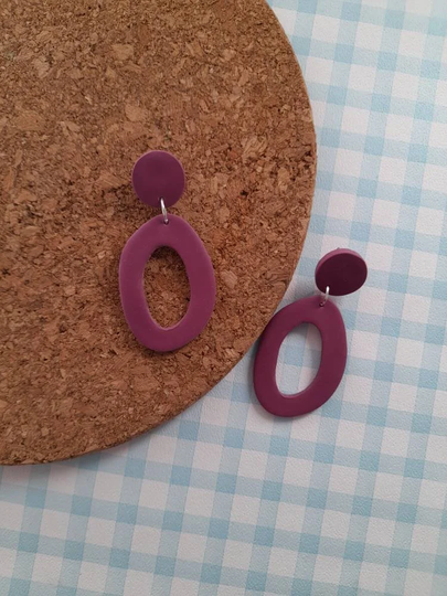 Purple Berry Organic Oval Earrings - Autumn Polymer Clay Block Colour Donut