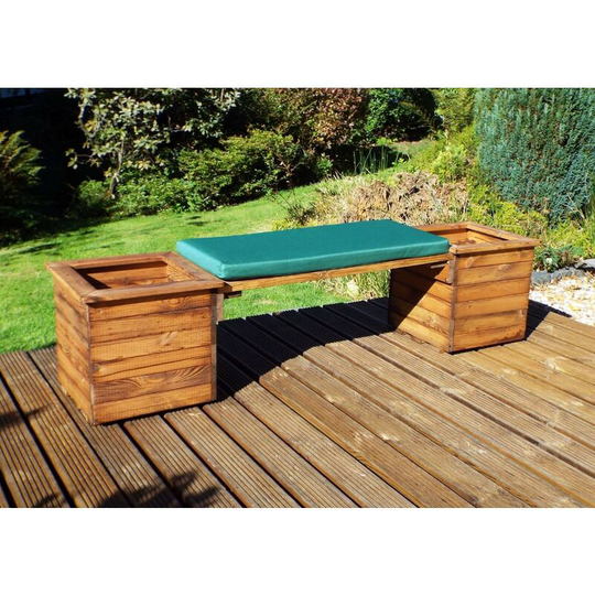 Charles Taylor Wooden Garden Square Raised Planter Bench Seat & Green Cushion