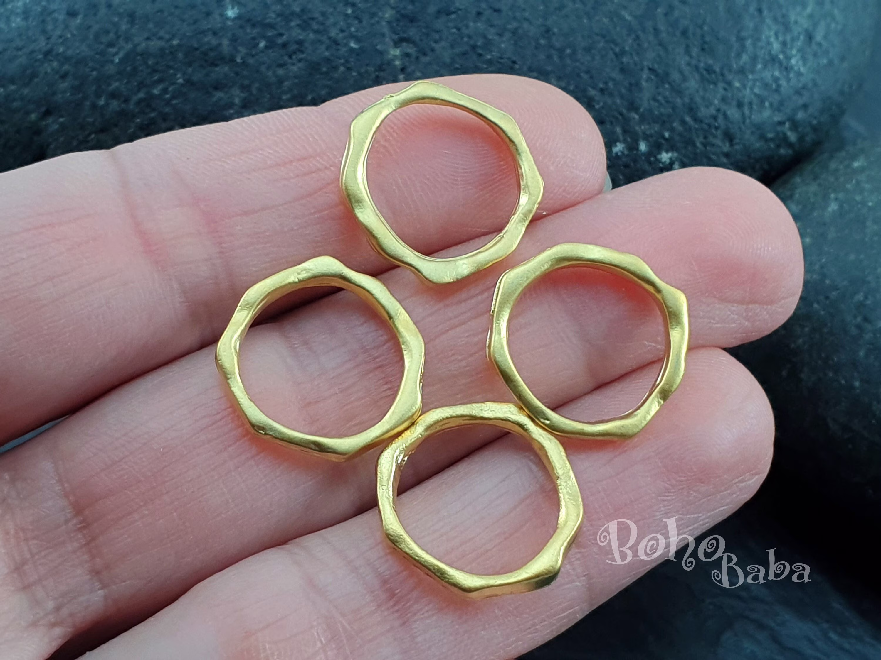 Gold Hoop Charms, Organic Ring, Circle Pendant, Loop Connector, Closed Ring Charm, Large 8Pc