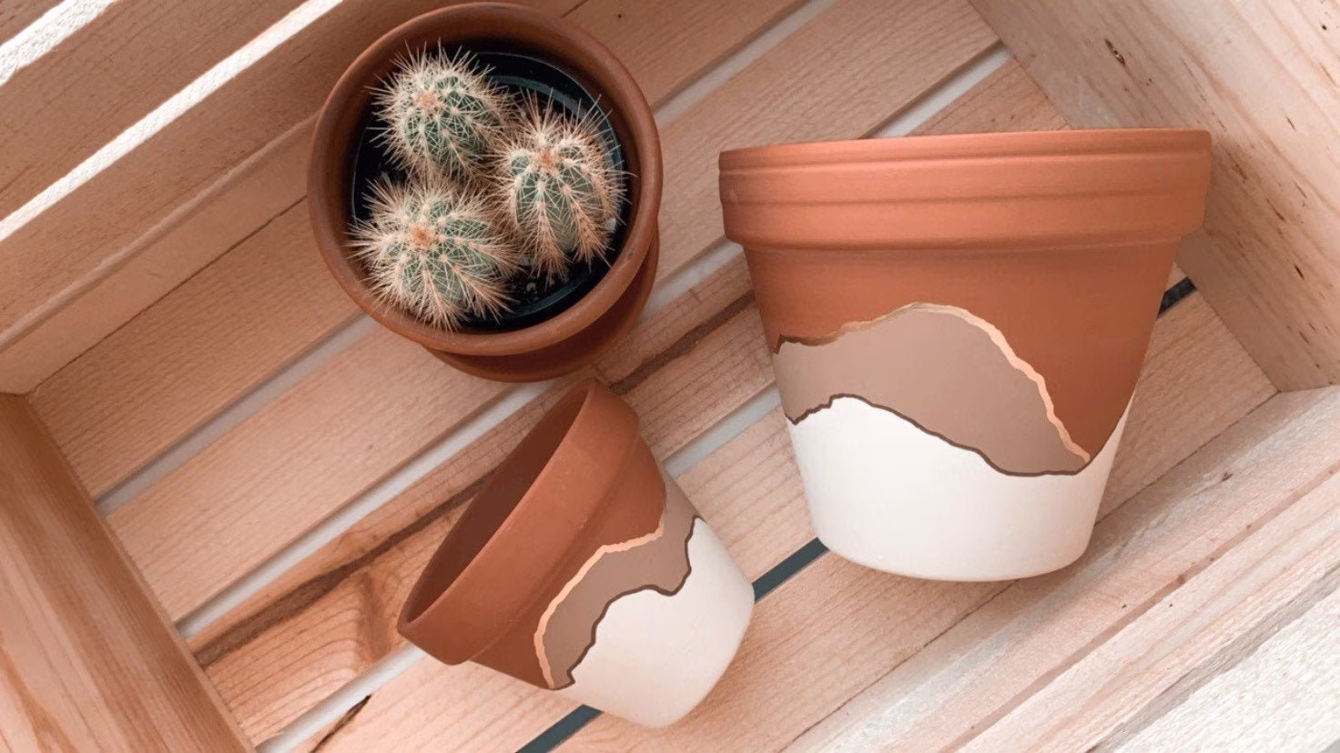 Hand Painted Landscape Plant Pots Set/Pot Terracotta Pots Plant Boho Gold