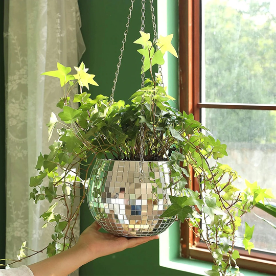 Hanging Disco Ball Planter , Mirror Plant Pot, Funky Retro Round Disco Vase, Creative Unique Boho Décor