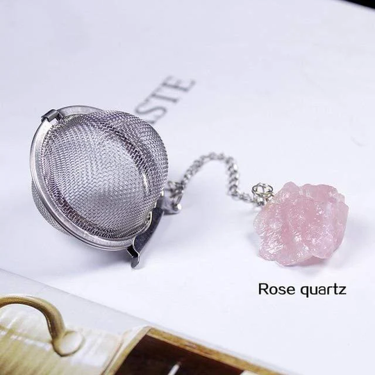 Rose Quartz Crystal Tea Filter - Reusable Loose Leaf Ball Infuser Stainless Steel Strainer