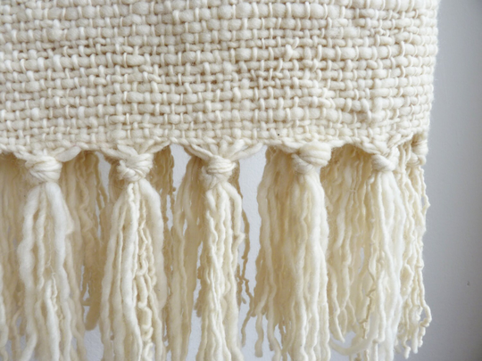 Oversize Thick Woven Bedspread, Organic Undyed White Merino Wool & Thin Handspun, Weighted Blanket By Texturable