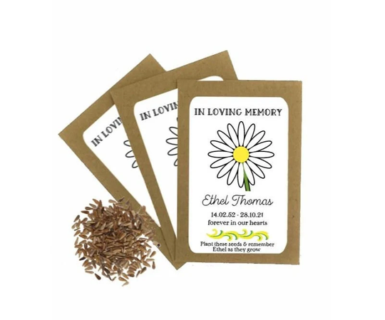 Personalised Funeral Daisy Flower Seed Packets Envelopes With Seeds - Memorial Remembrance Favours Keepsake