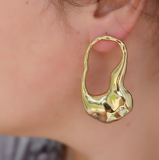Organic Long Earrings, Abstract Special Huge Chic Modern Gold Gift For Her, Women Earrings