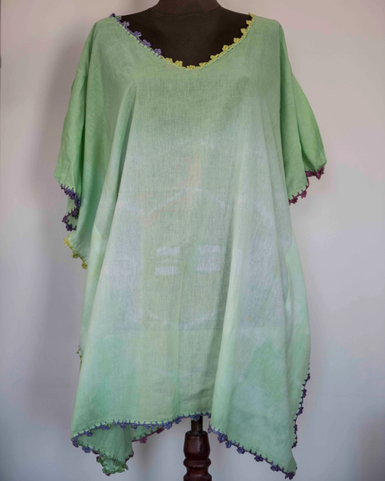 Beach Dress, Apparel, Organic Cotton Dyed Crochet Cover Up, Boho Lace Beachwear, Green Covep Up
