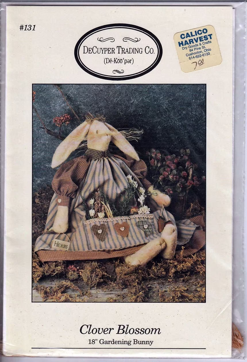 Clover Blossom 18 Inch Gardening Bunny Doll Decuyper Trading Co Uncut Sewing Pattern 131