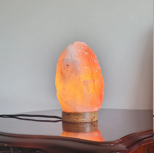 Himalayan Salt Lamp , Certified Dimmer Cord Pink Rock Table Hand Made Wood Base