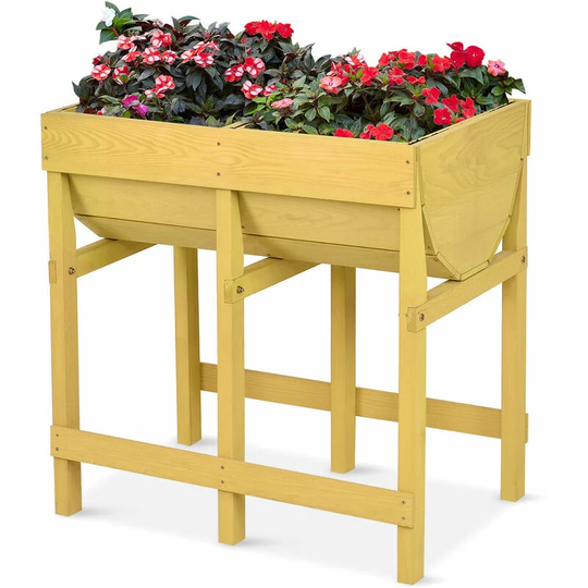 Costway - Patio Garden Raised Bed Elevated Wooden Planter Above Ground Planting Box