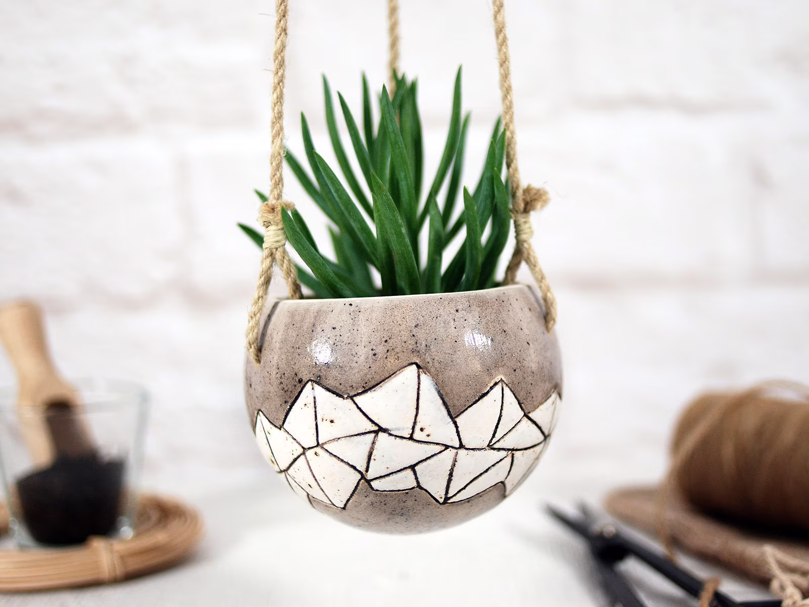 Small White Ceramic Hanging Planter | Handmade For Succulent, Cactus, Air Plants Ideal Gift Plant Lover