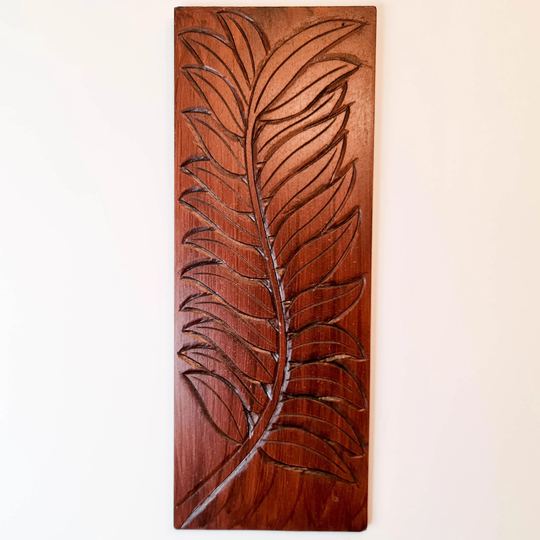 Hand Carved Wood Decorative Wall Art Sculpture Leaf Panel 62 X 21 cm - Garden Plants