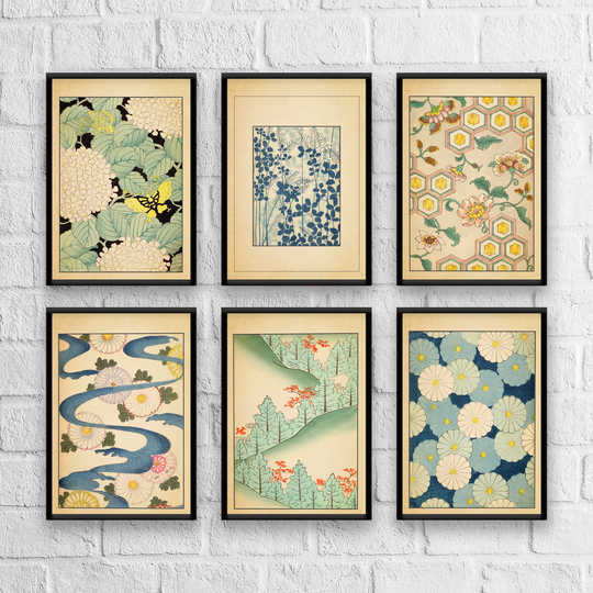 Vintage Japanese Poster Wall Art Decor | A4/A4 Framed/Unframed Botanical 1902 Pattern Print Shin-Bijutsukai Christmas Gift