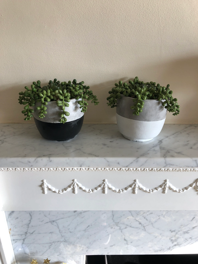 Plant Holder, With Faux Succulent Plants, Set Of 2 Succulent Plant Pots, Grey, Black , Hand Painted, Gift For Home, Christmas Gift