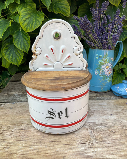 Gorgeous Vintage French Enamel Sel/Salt Box