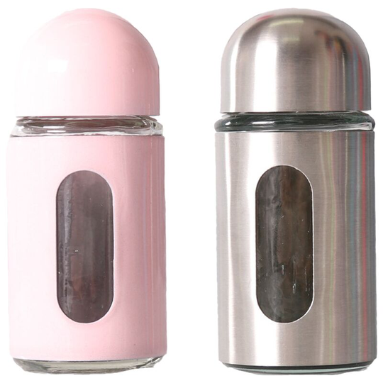 Stainless Steel Salt and Pepper Grinder Glass Pepper Mill Pepper Shaker Adjustable Coarseness pink + stainless steel