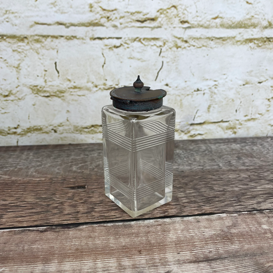 Vintage Glass Condiment Pot With Metal Lid