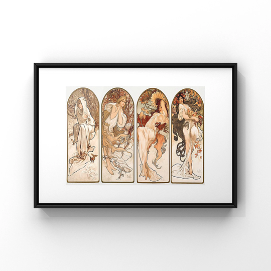 The Seasons 1897 By Alphonse Mucha French Advertising Poster Print | Unframed Art Nouveau Wall Horizontal Landscape