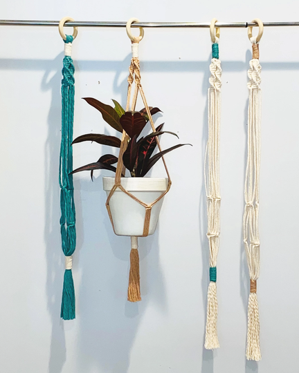 Macrame Plant Hanger, Hanger with Color Accents, Hanging Planter, Boho Handmade
