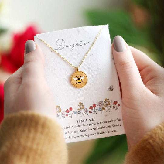 Engraved Mum/Daughter Bee Necklace With Seed Card