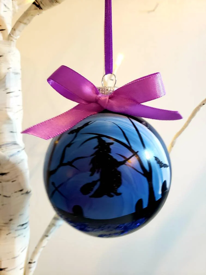 Halloween Ornament, Seasonal Tree, Witch, Cat, Fall Decor, Artisian Made