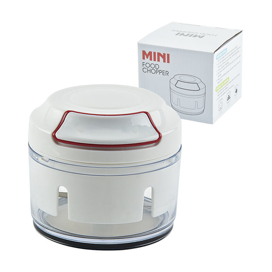 Qersta - Mini Manual Vegetable Chopper with 2 Stainless Steel Curved Blades, Garlic Chopper, White