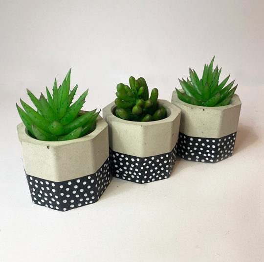Concrete 3 Pack Polka Dot Tealight Holders Octagon Mini Plant Pots Pot Planters Tea-Light