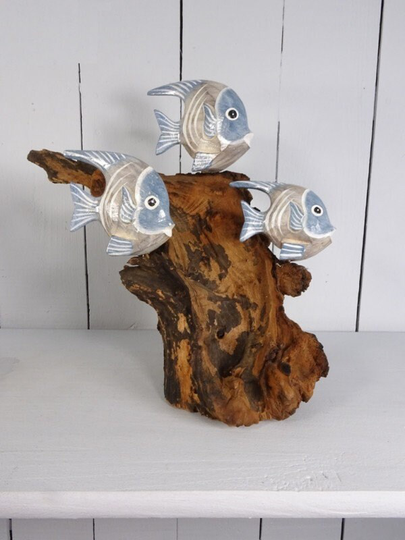 Top Seller - Hand-Crafted Set Of 3 Angelfish On Driftwood