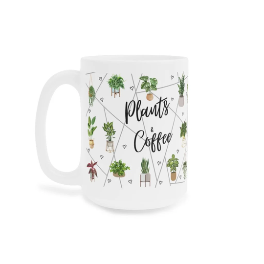 Plants & Coffee Ceramic Tea & Mug, Microwave & Dishwasher Safe Theme Cup 11Oz 15Oz