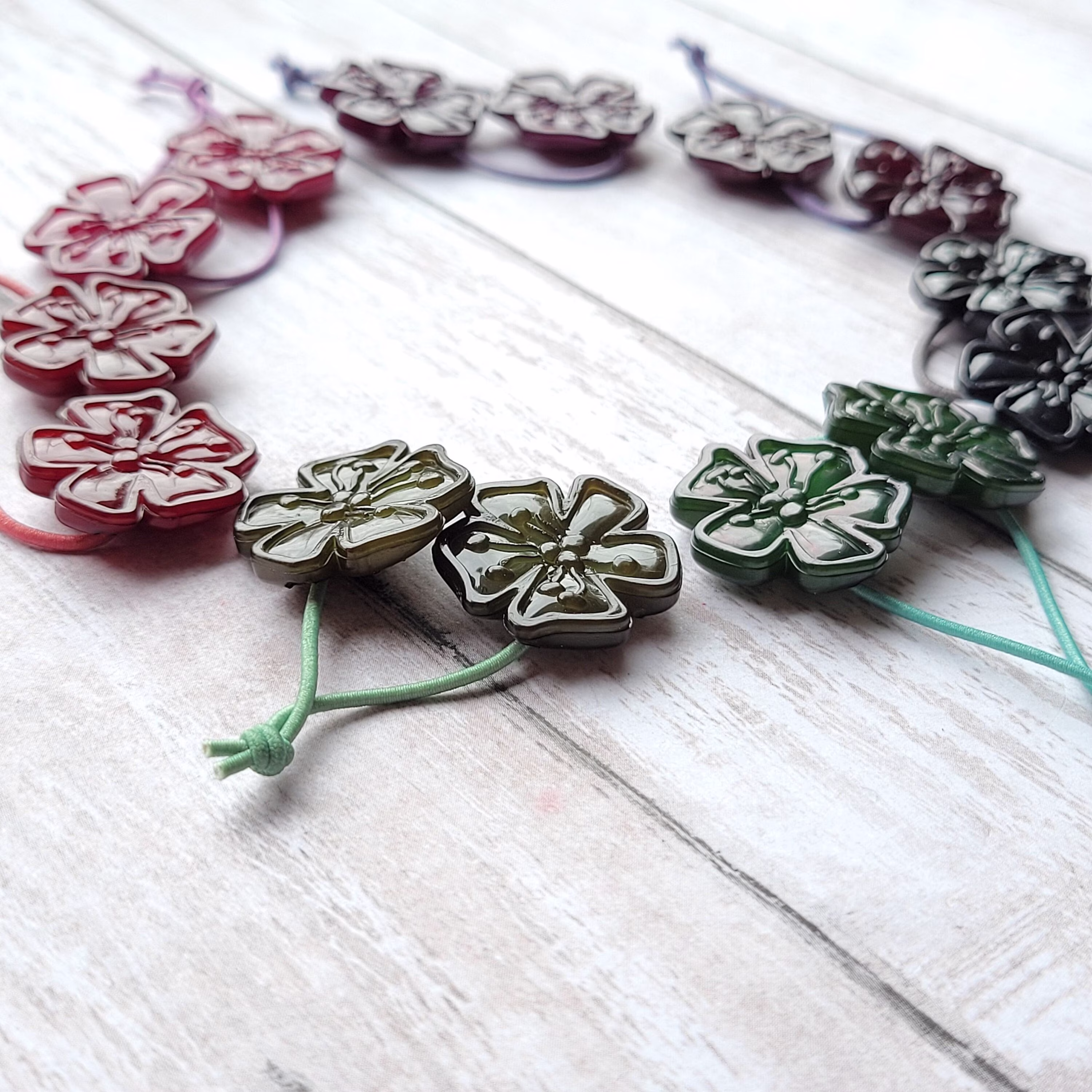 Flower Hair Elastic By Buch & Deichmann Double Ended Elastic, Floral Hibiscus Hair Ties, 1980's