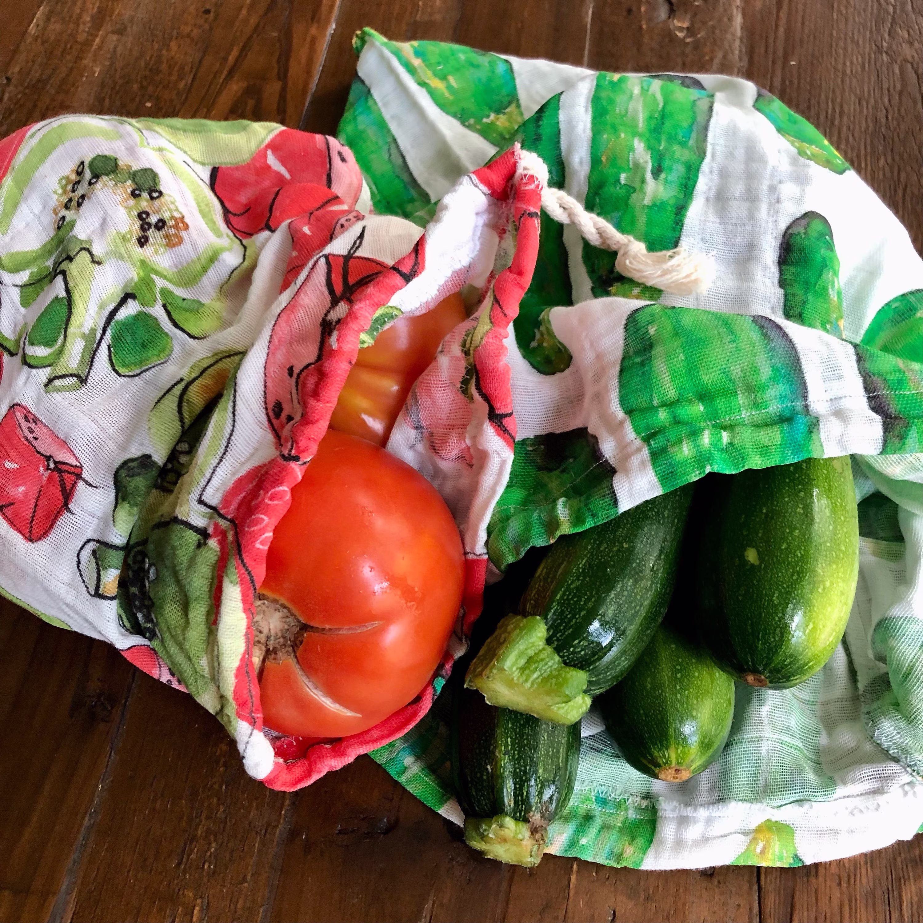 New Vegetables - Reusable Organic Cotton Double Gauze Produce Bags Tomato, Pepper, Zucchini, Corn, Brussels Sprouts Fabric