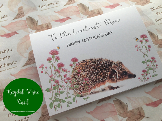 Recycled Hedgehog Mother's Day Card, Handmade, Eco-Friendly, & Sustainable Cards