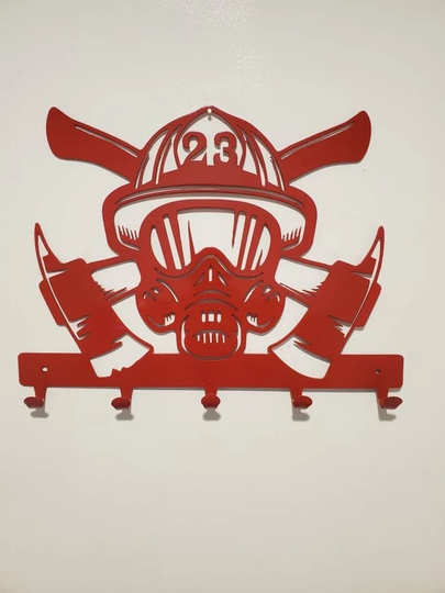 Custom Powder Coated Metal Firefighter Wall Art/Keychain/Leash Holder