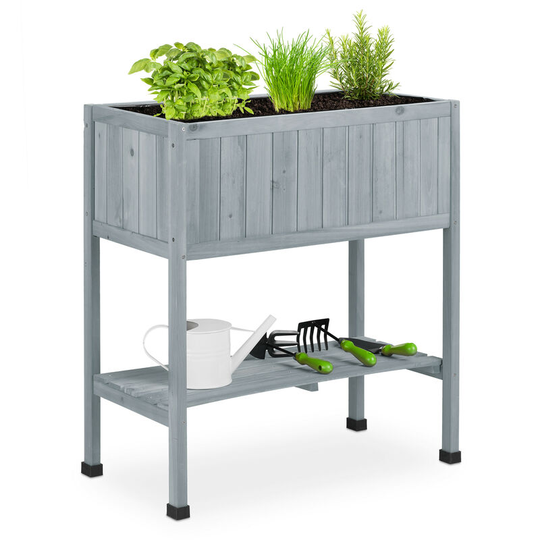 Relaxdays - Raised Wooden Planter, Flower Bed on Legs, hwd 80.5 x 74 x 38 cm, with Liner, Balcony & Patio, Garden, Grey