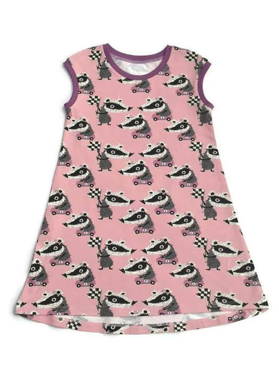 Organic Cotton Pink Dress-5 To 6 Years, 6T, Racing Car Badgers, Ready Ship