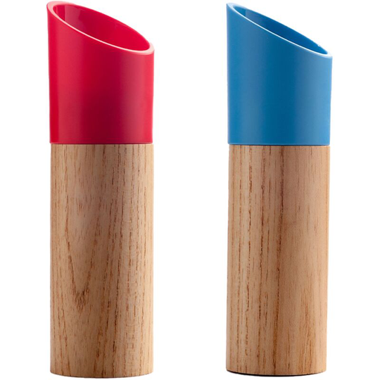 Salt and Pepper Grinder Set, Manual Wood Pepper Mill & Salt Grinder with Adjustable Coarseness red+blue