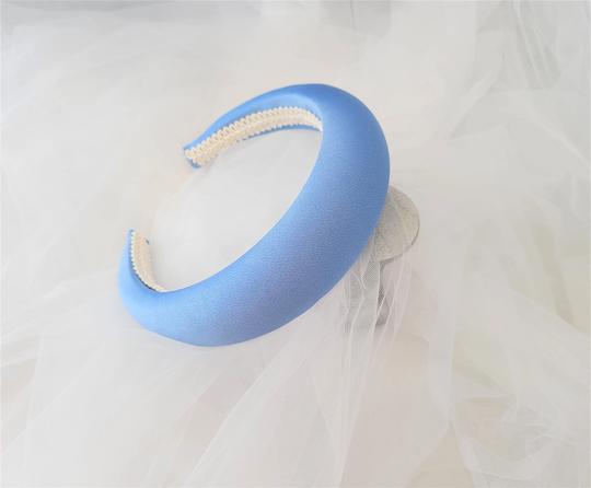 Dark Powder Blue Duchess Satin Headband Deeply Padded Hair Band 4 cms Matador Spanish Style "Halo