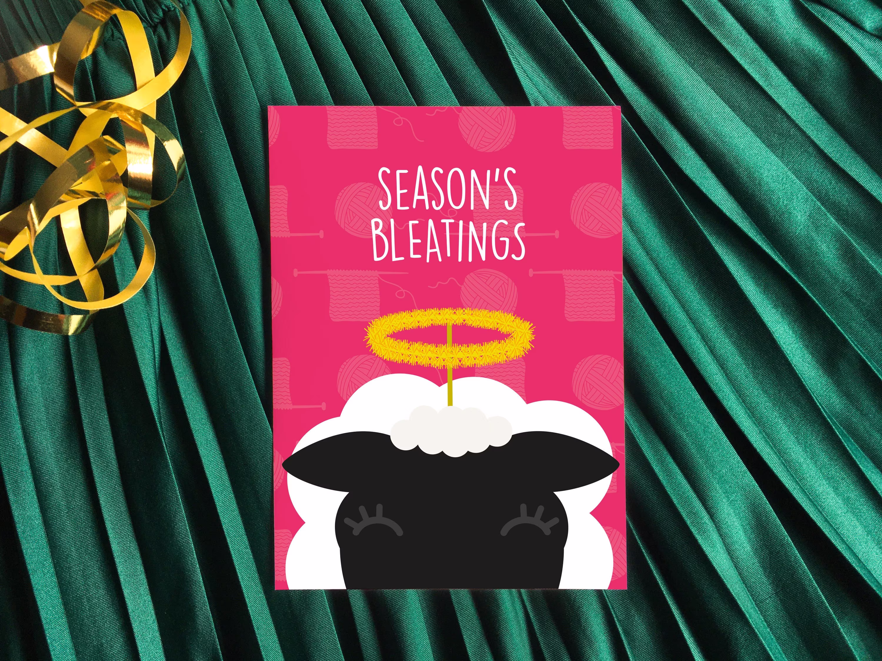 Season's Bleatings, Sheep Christmas Card, Funny Knitter Seasons Greetings, Animal Pun, Holiday Cards