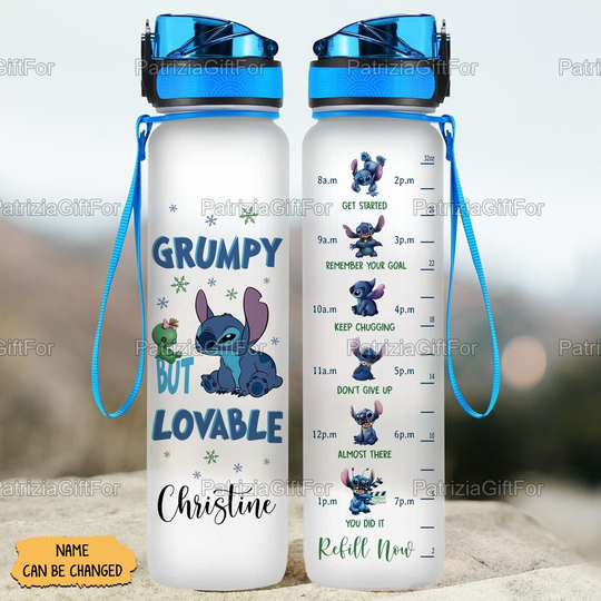 Personalized Stitch Water Tracker Bottle, Cute 32Oz Tracker, Custom Sports Christmas Gifts