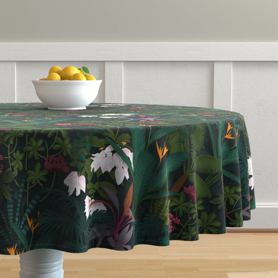 Nighttime Tropical Round Tablecloth - Moody By Geetanjali Flora Hibiscus Cotton Sateen Circle Spoonflower